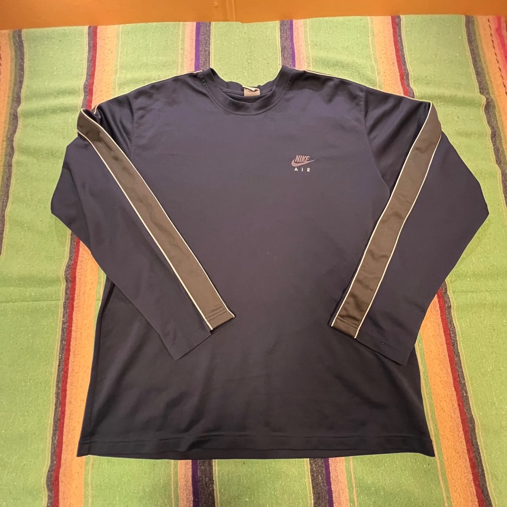 Nike Air Long Sleeve Shirt Mens XXL Navy Blue Striped Performance Tee AZ97
